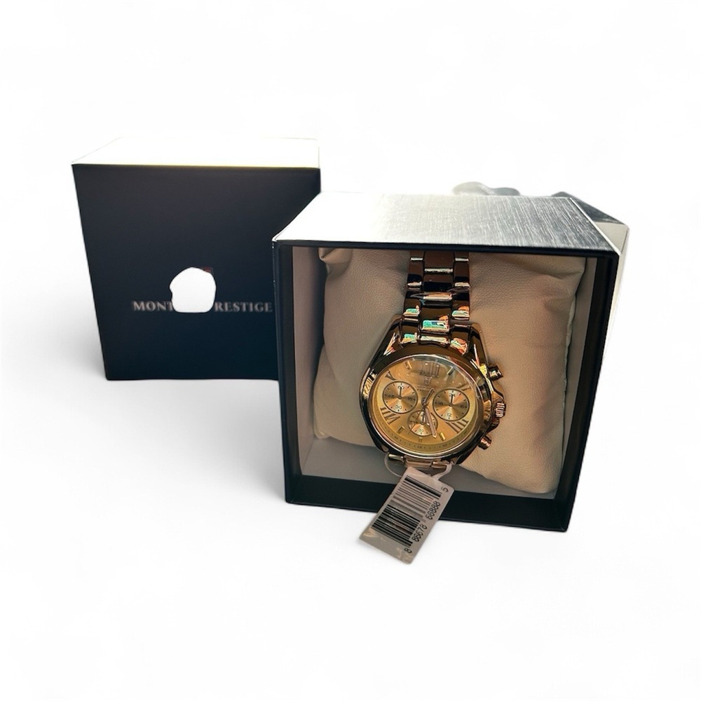 Montres Prestige MPW-0192 Womens  Gold Tone Chronograph Style Quartz Watch NWT‎